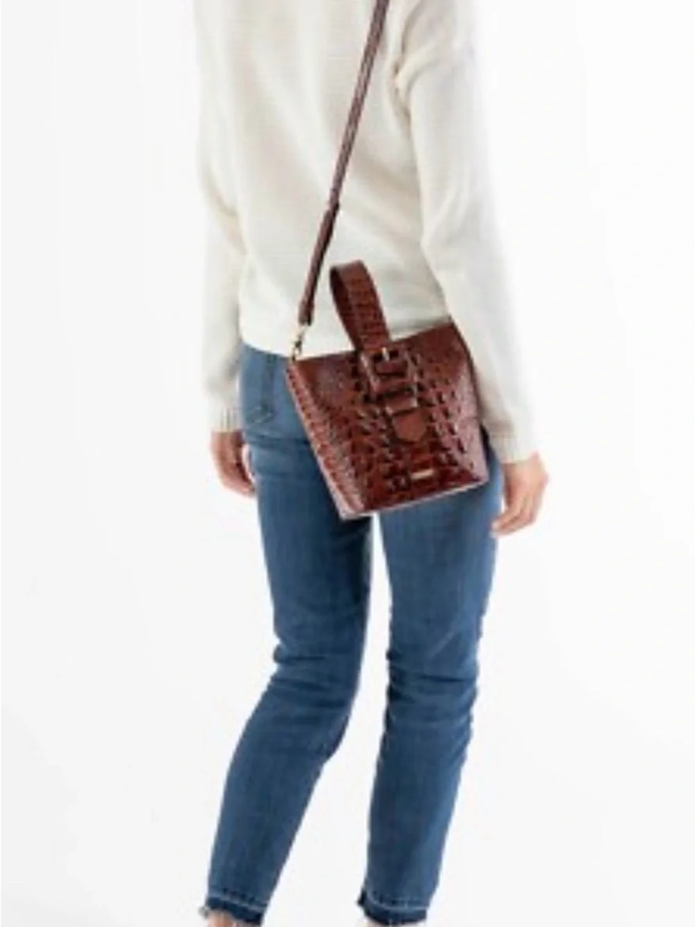 Brahmin Luxe Faith Crystal Buckle Bucket Bag Black Leather Crossbody